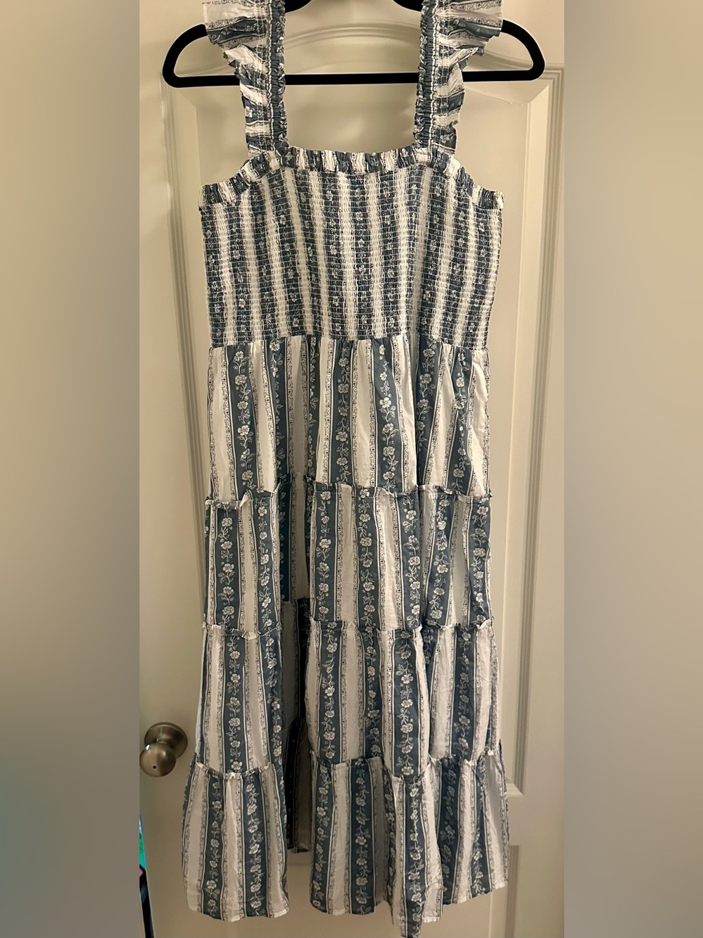 J. Crew Factory Blue and White Striped Tiered Maxi Dress - Picture 3 of 4